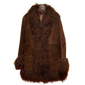 Y2K Vintage Penny Lane Coat // Chocolate Brown XL // Real Suede & Mongolian Fur